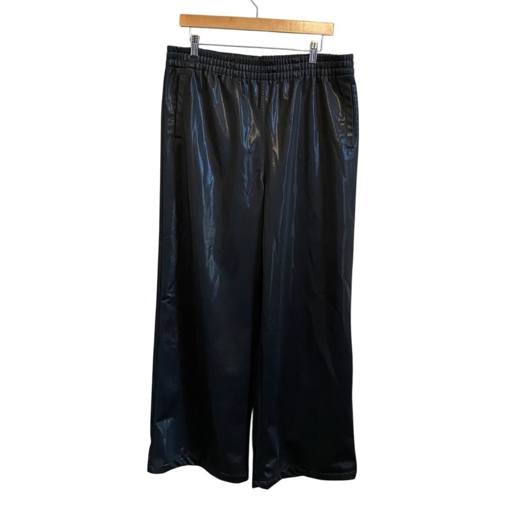 Mono B High Rise Pull On Black Shine Wide Leg Lounge Pants Size 1X